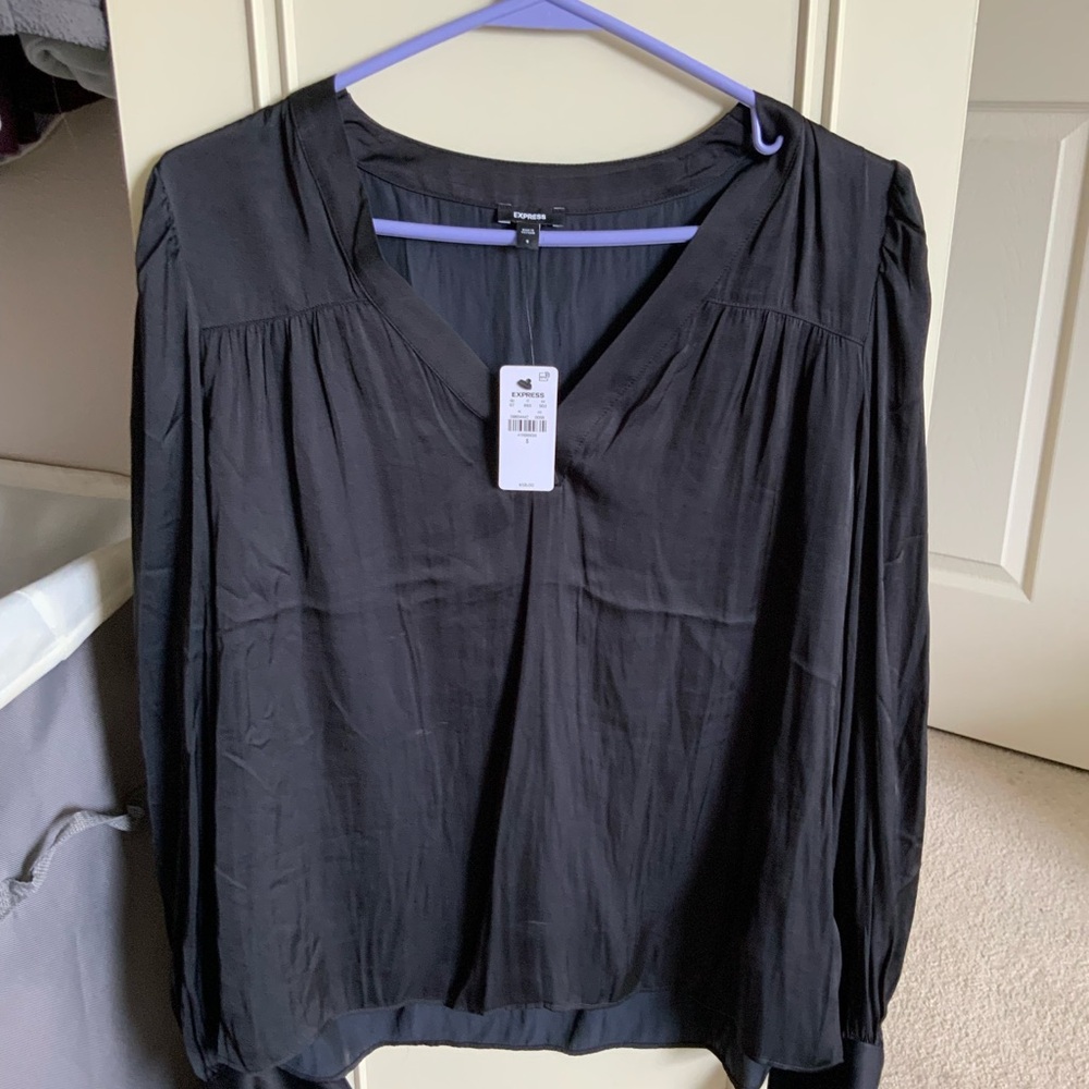 Express Black Relaxed Buttoned Blouse